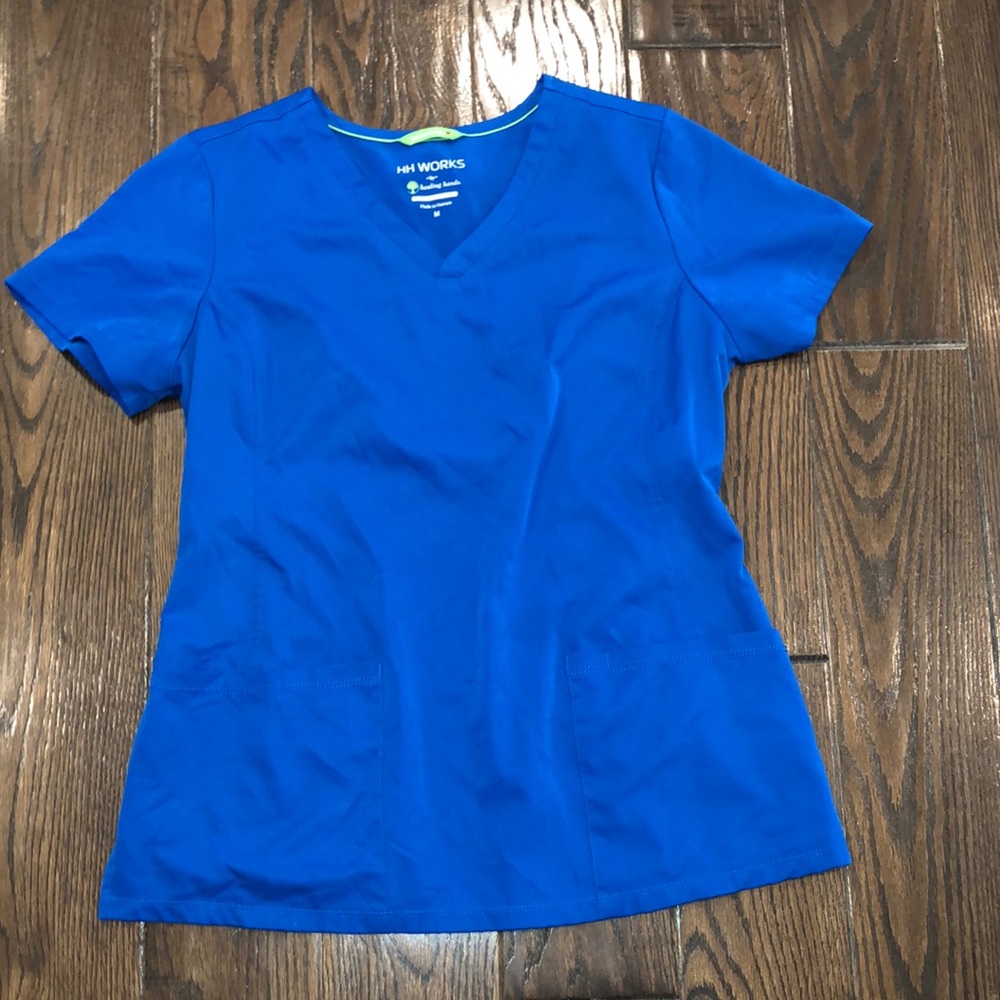 HH WORKS BY HEALING HANDS blue nurses scrub top size medium